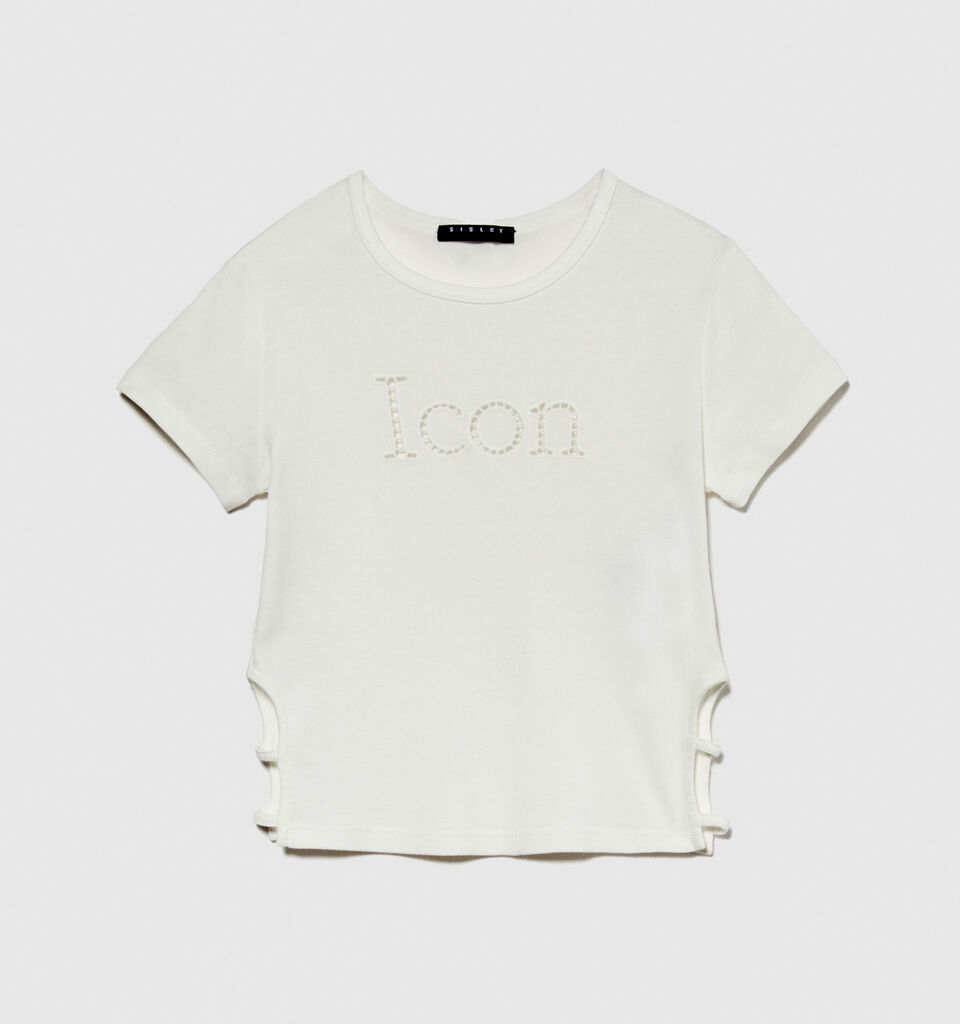 T-shirt with embroidery and cut-out - girls' short sleeve t-shirts - White | Sisley Young image number 1